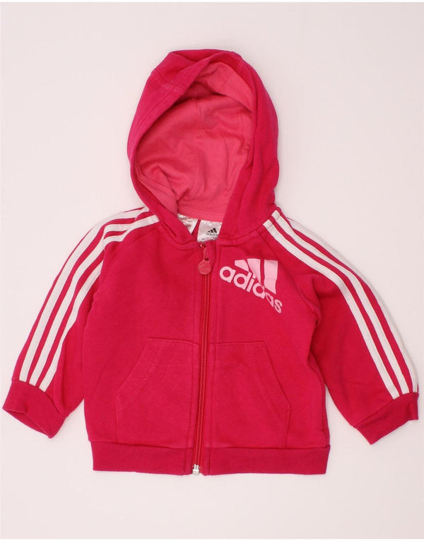 ADIDAS Suéter com capuz gráfico com zíper para meninas de 3 a 6 meses algodão rosa