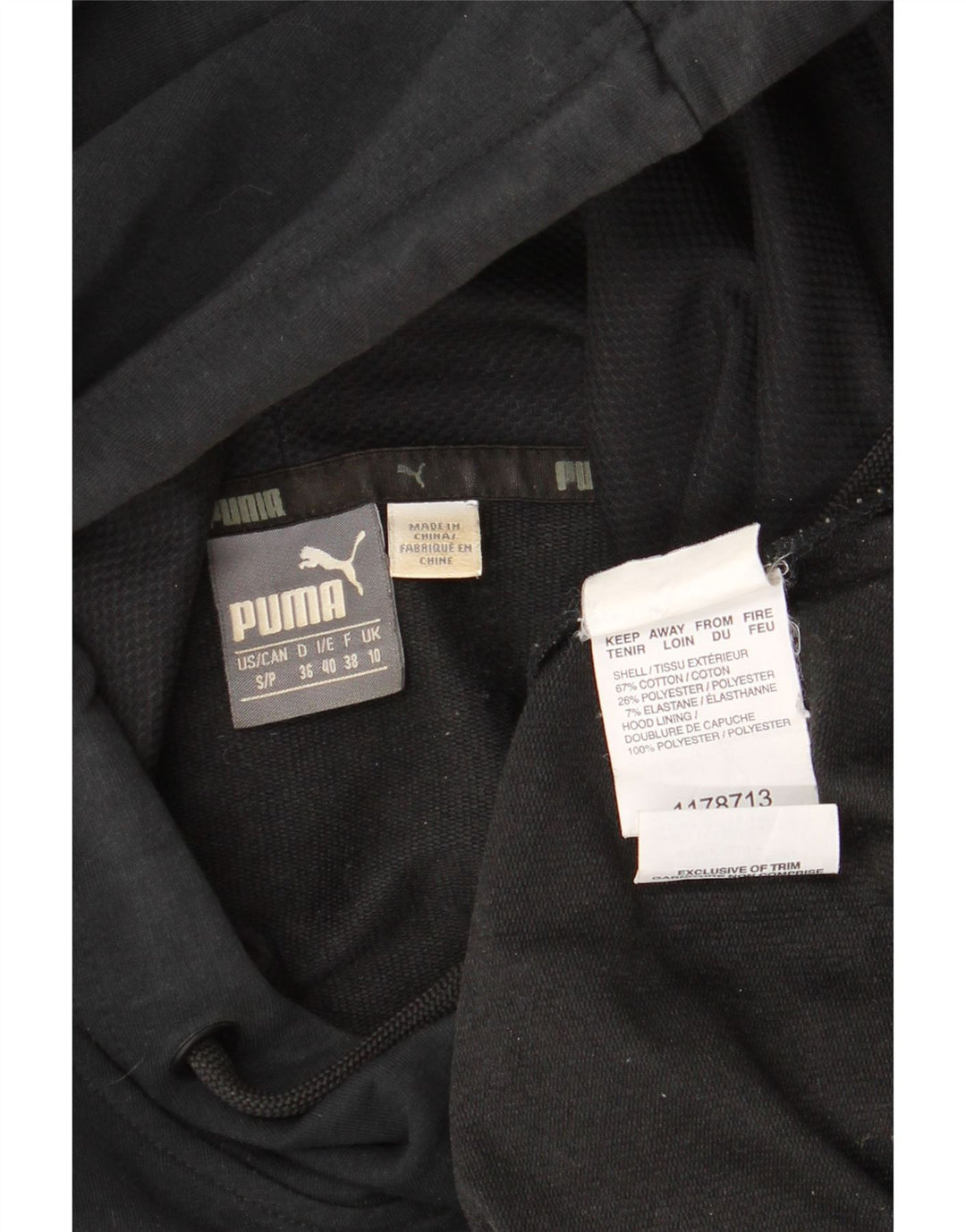 PUMA Womens Hoodie Jumper UK 10 Pequeno Algodão Preto