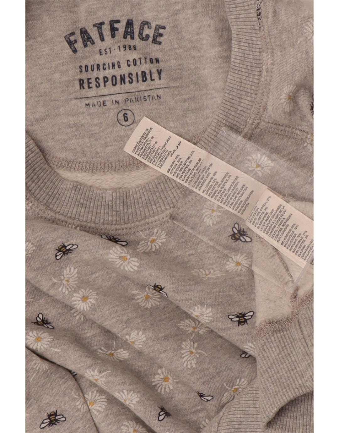 Suéter feminino FAT FACE UK 6 XS cinza floral algodão