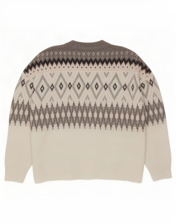 Suéter masculino Marks & Spencer com gola redonda XL cinza Fair Isle poliéster