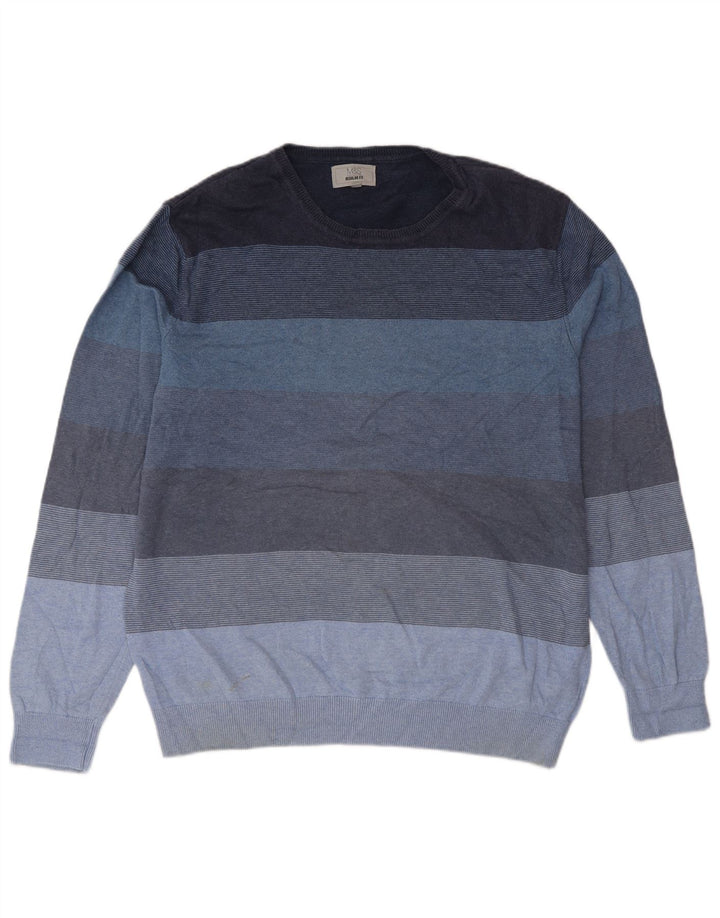 Suéter masculino Marks & Spencer com gola redonda, grande listrado azul