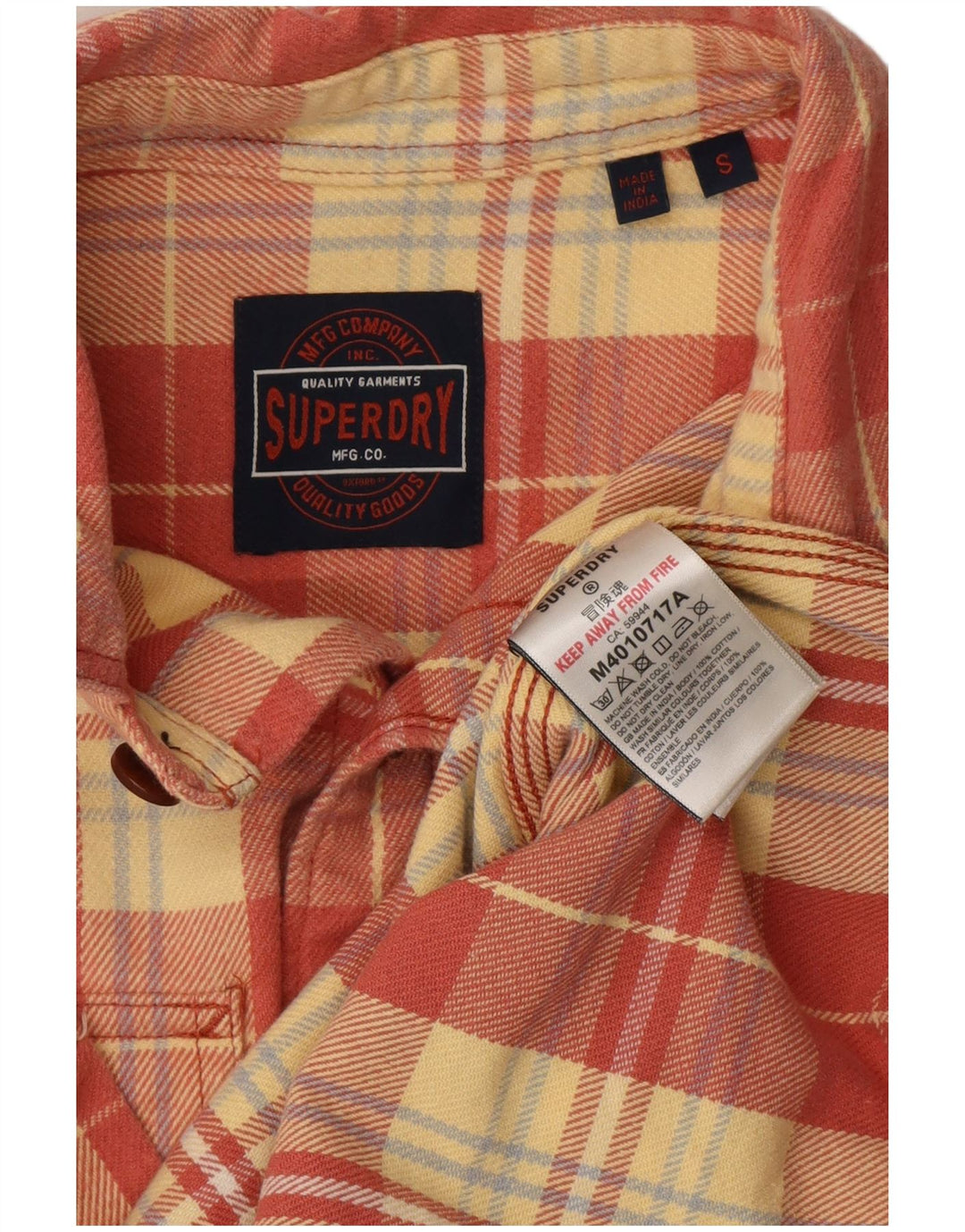 Camisa masculina de flanela Superdry pequena vermelha xadrez algodão