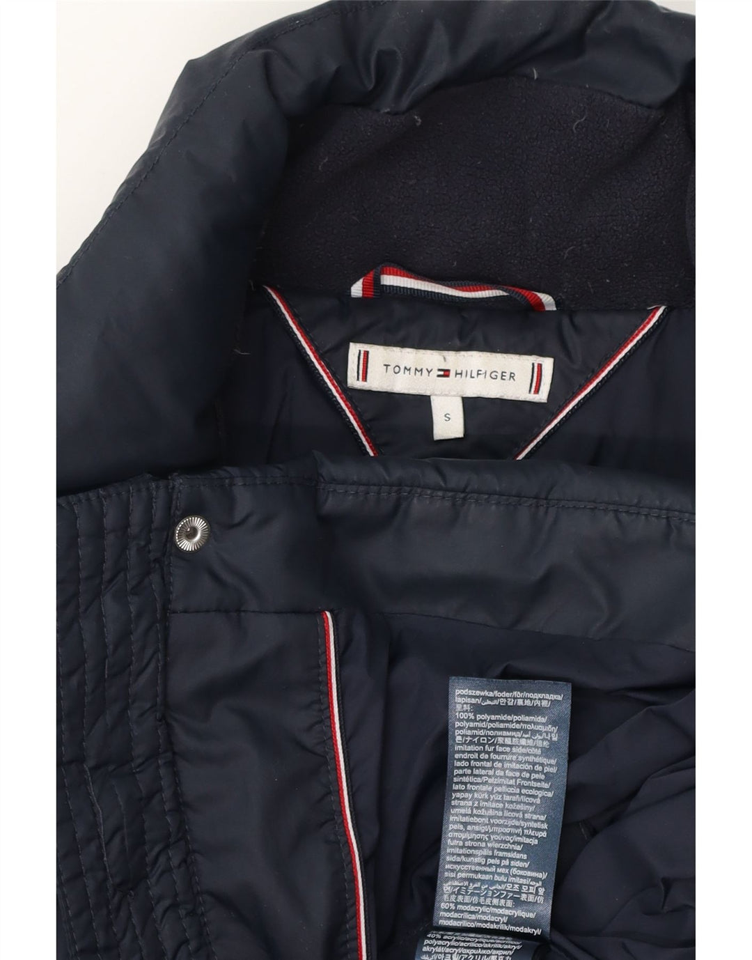 Casaco acolchoado oversized feminino Tommy Hilfiger Reino Unido 10 pequeno azul marinho poliéster