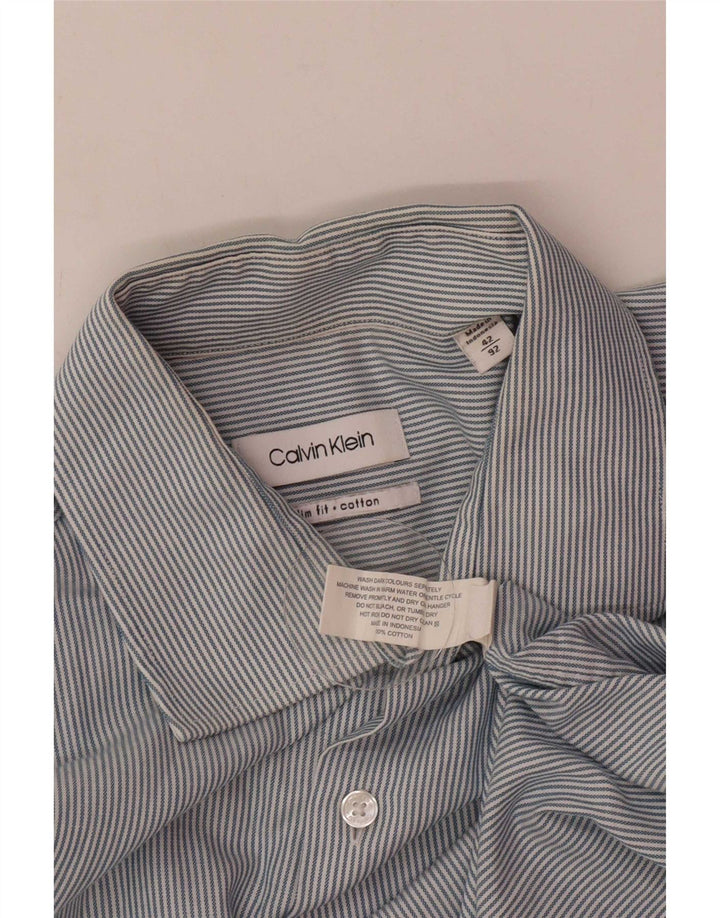 Camisa masculina Calvin Klein listrada azul médio algodão