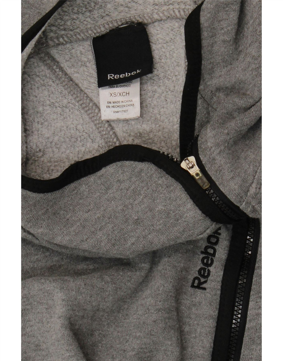 REEBOK Womens Zip Hoodie Sweater UK 6 XS Grey Cotton Vintage Reebok and Second-Hand Reebok from Messina Hembry 