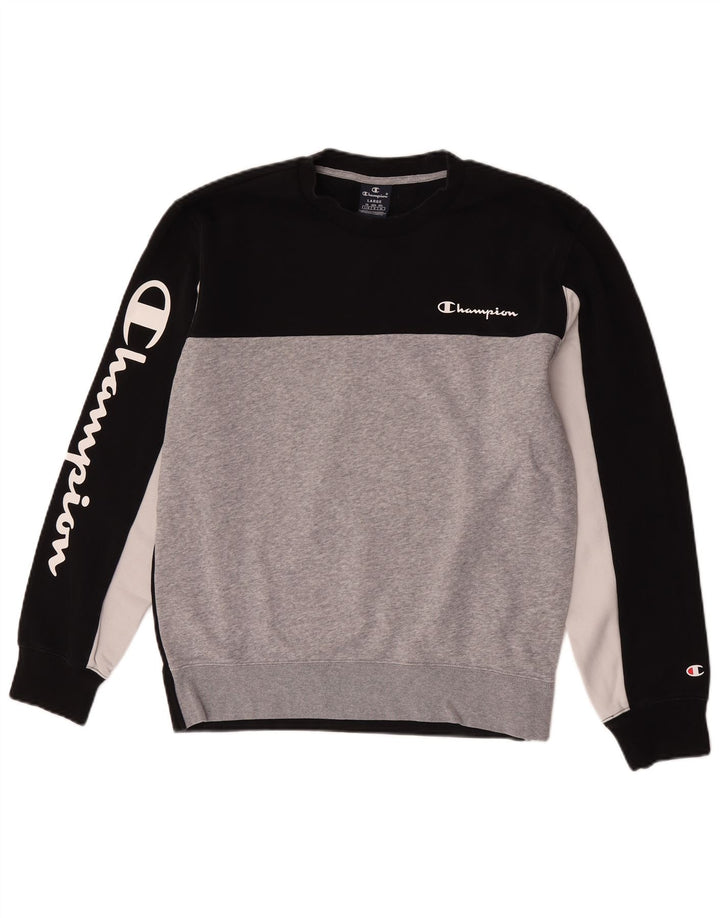Champion moletom gráfico masculino jumper grande bloco colorido preto