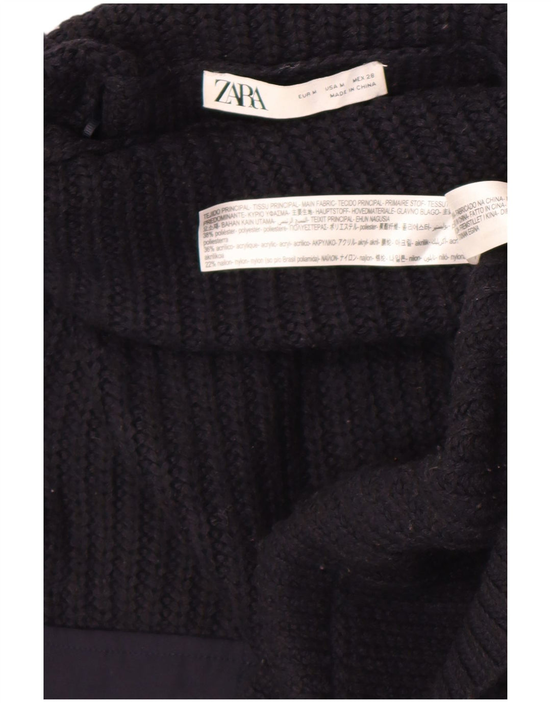 Zara Suéter feminino cropped oversized com gola redonda Reino Unido 14 médio preto