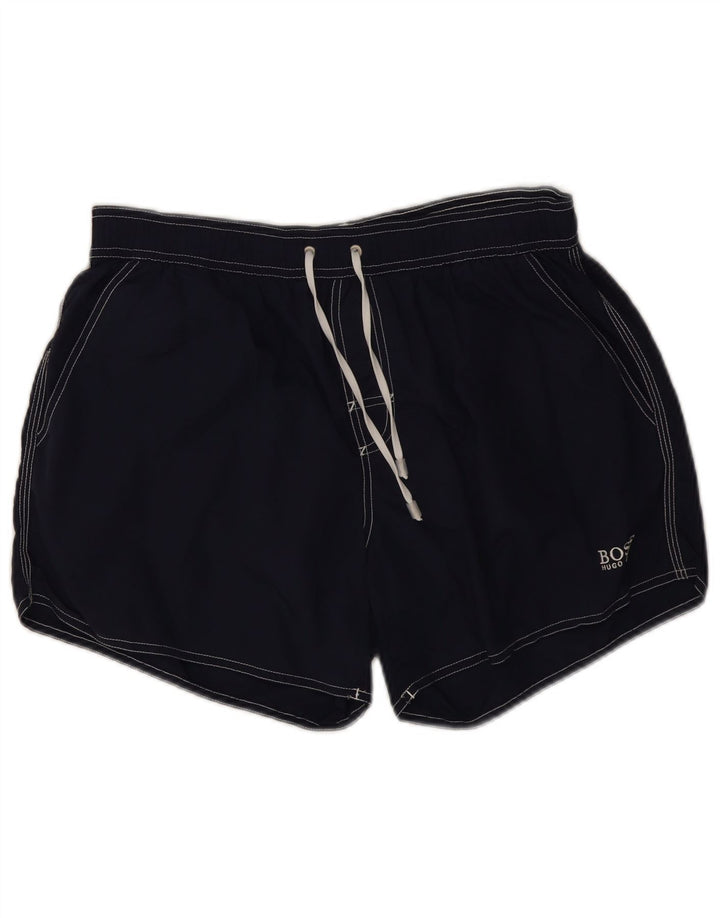 Shorts de natação masculino Hugo Boss médio azul marinho poliamida