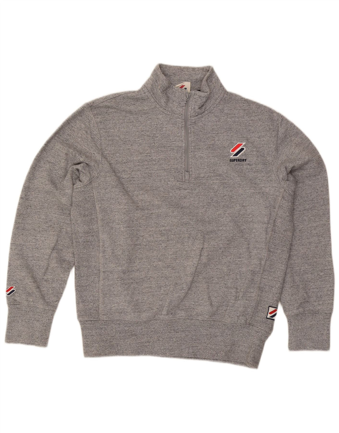 Suéter masculino Superdry com gola zip e algodão manchado cinza médio