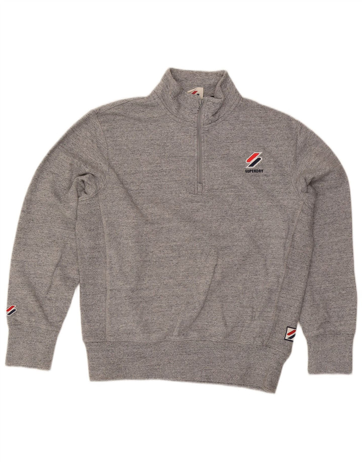 Suéter masculino Superdry com gola zip e algodão manchado cinza médio