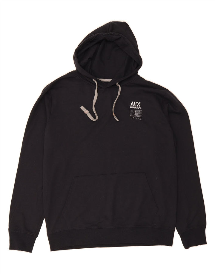 AVIREX Mens Graphic Hoodie Jumper XL Navy Blue Cotton Vintage Avirex and Second-Hand Avirex from Messina Hembry 