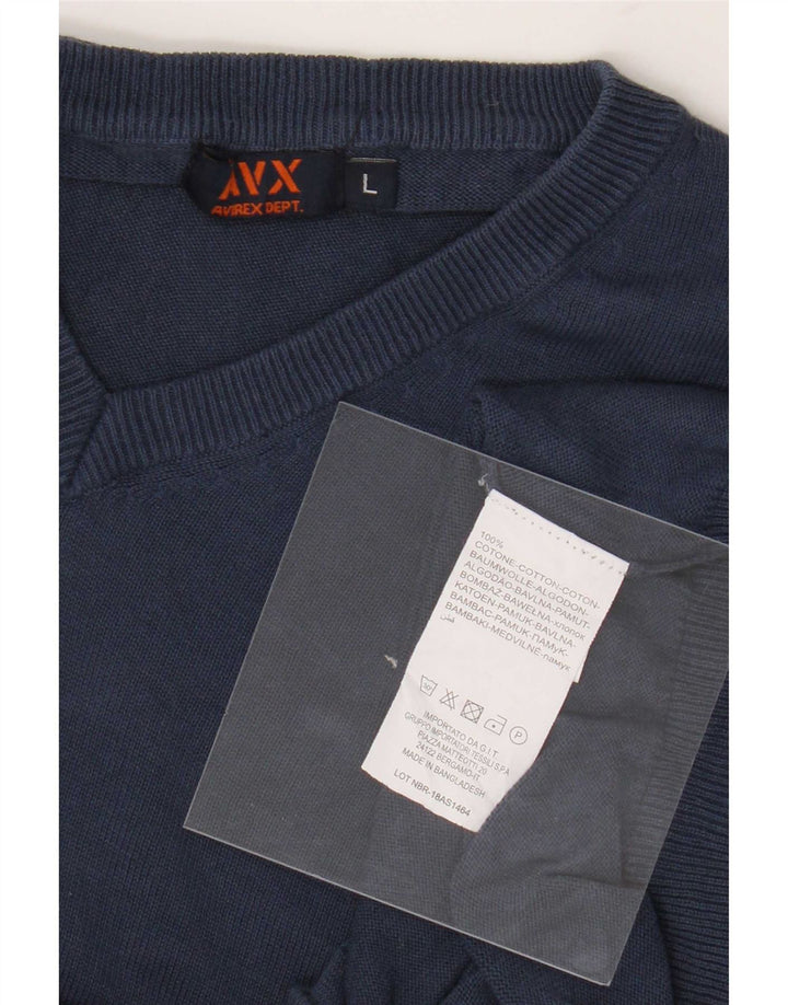 Suéter masculino Avirex com decote em V grande algodão azul