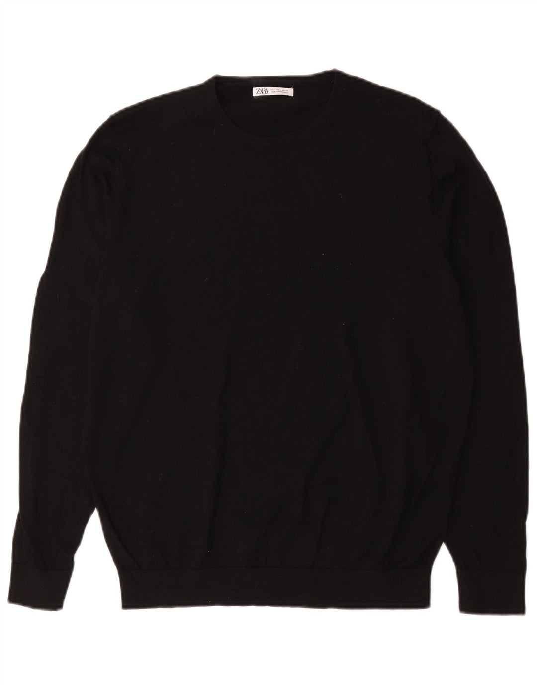 Zara Suéter masculino com gola redonda, grande lã preta