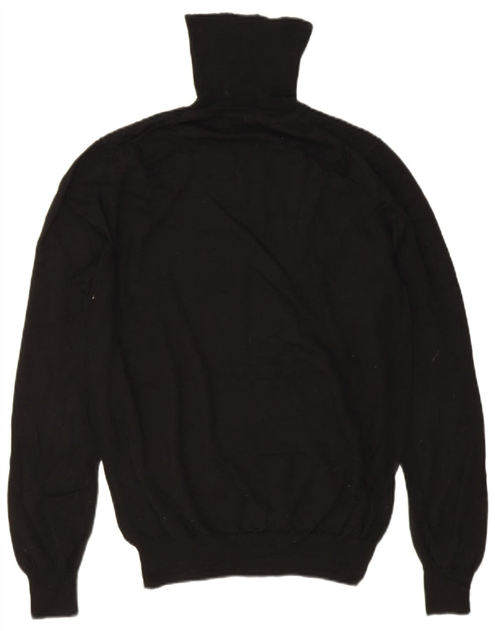 Suéter feminino Jaeger com gola redonda Reino Unido 14 lã merino preta média