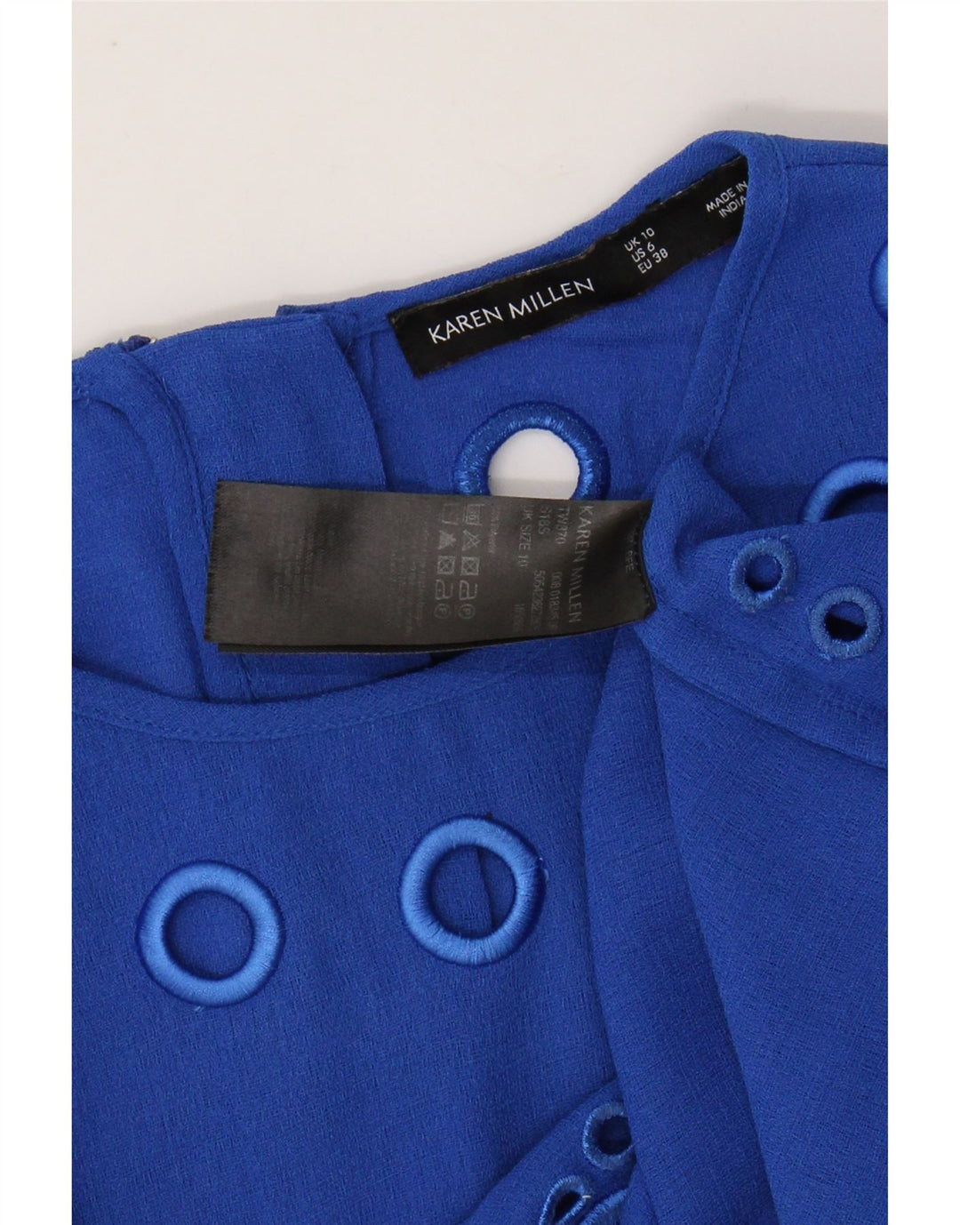 Blusa feminina grande KAREN MILLEN UK 10 poliéster azul pequeno