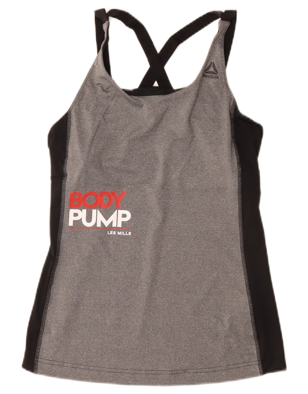 REEBOK feminino Les Mills Graphic Vest Top UK 4/6 XS cinza bloco colorido