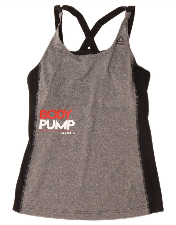 REEBOK feminino Les Mills Graphic Vest Top UK 4/6 XS cinza bloco colorido