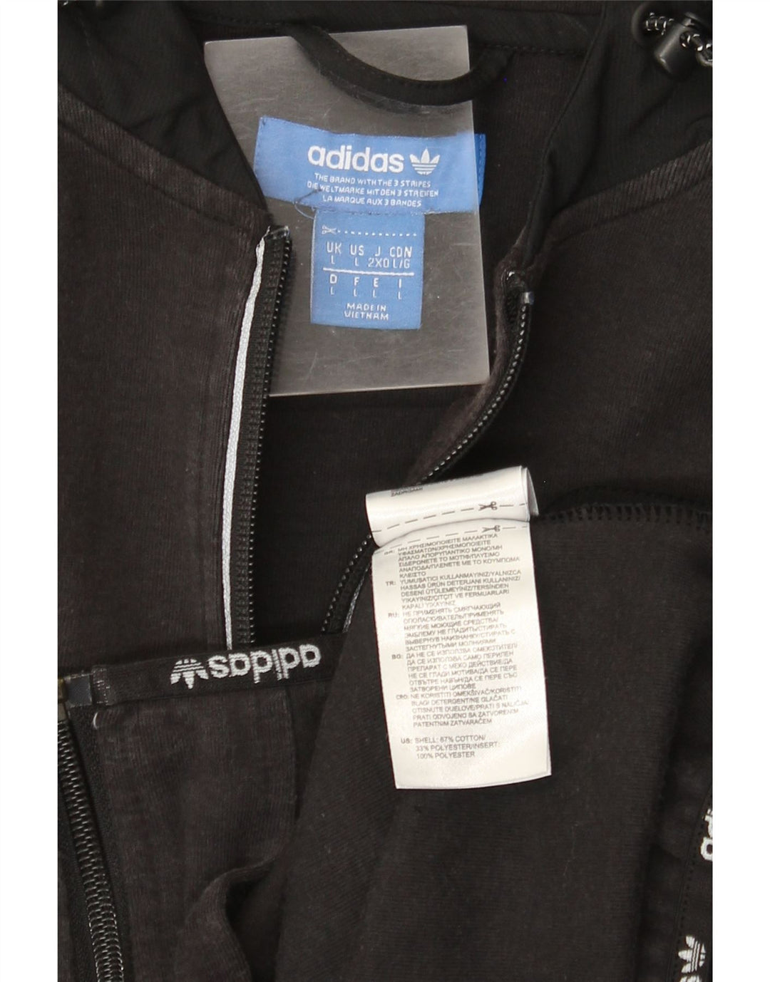 Adidas masculino zip moletom com capuz grande algodão preto