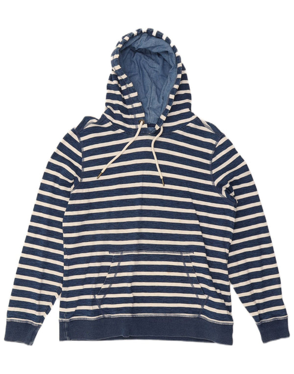 Jumper com capuz feminino Fat Face Reino Unido 12 algodão listrado azul médio