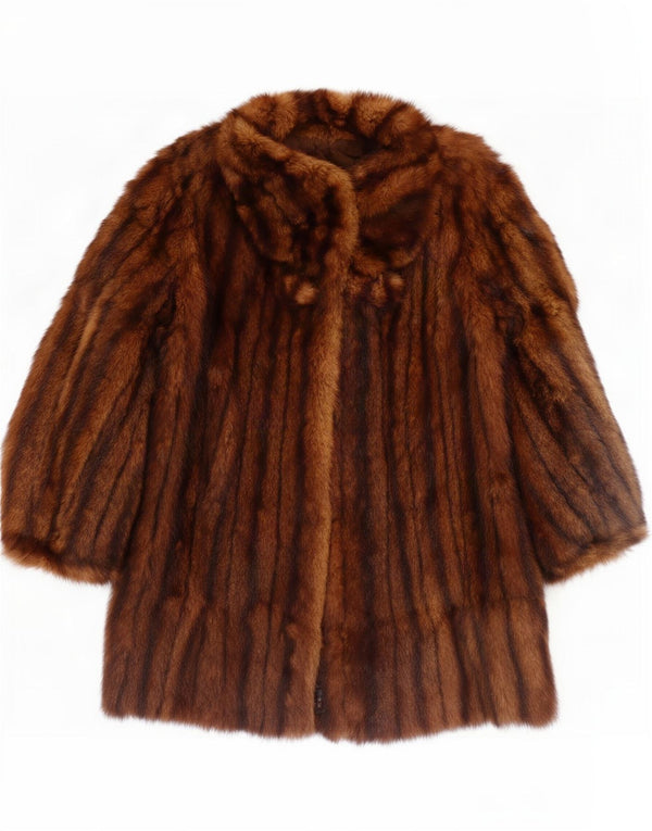 Casaco de pele feminino vintage Reino Unido 12 marrom médio com estampa animal