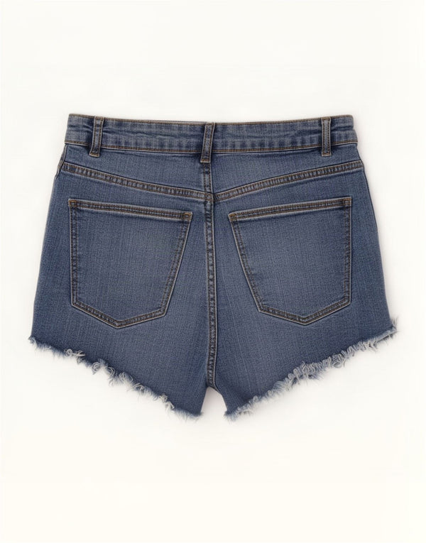 Zara Shorts jeans feminino desgastado UE 38 pequeno W28 algodão azul