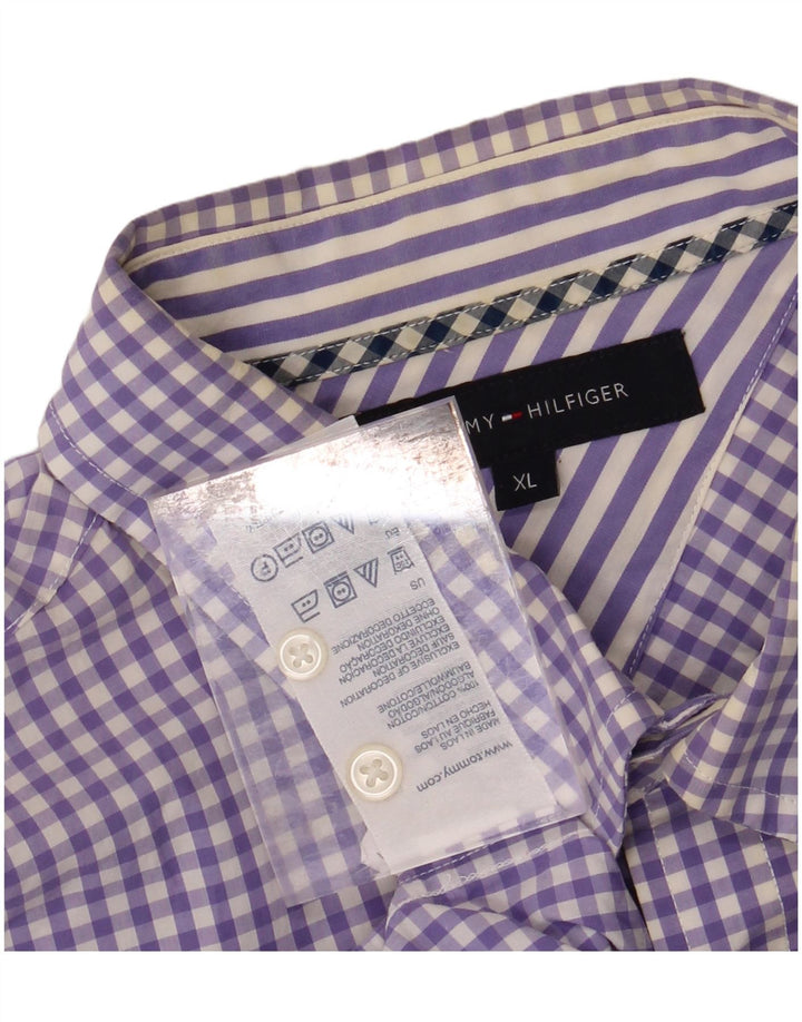 Camisa masculina TOMMY HILFIGER XL de algodão xadrez roxo
