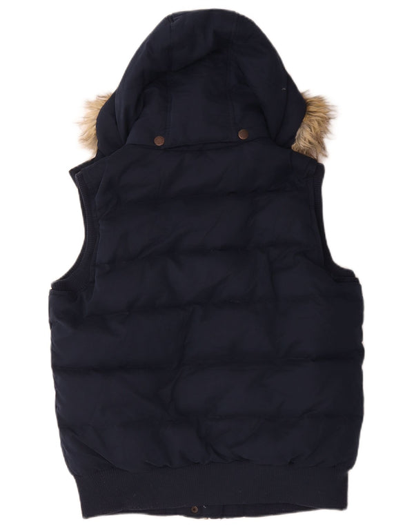 Colete acolchoado com capuz feminino Fat Face UK 12 algodão azul marinho médio
