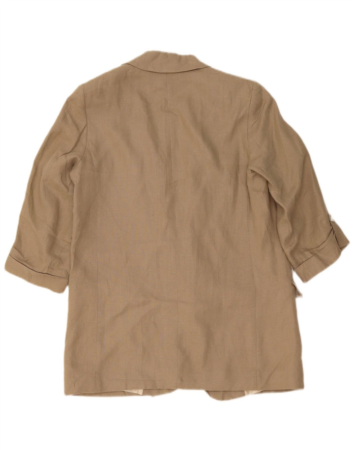 Zara Jaqueta blazer feminina manga 3/4 aberta Reino Unido 14 linho bege médio