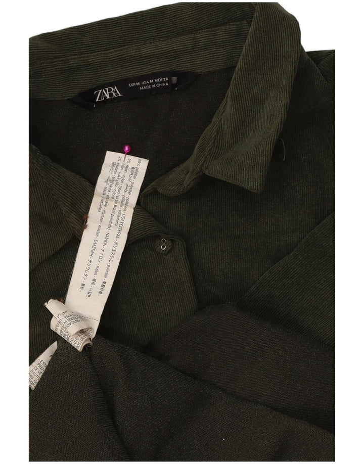 Camisa feminina de veludo cotelê Zara UK 14 poliéster verde médio