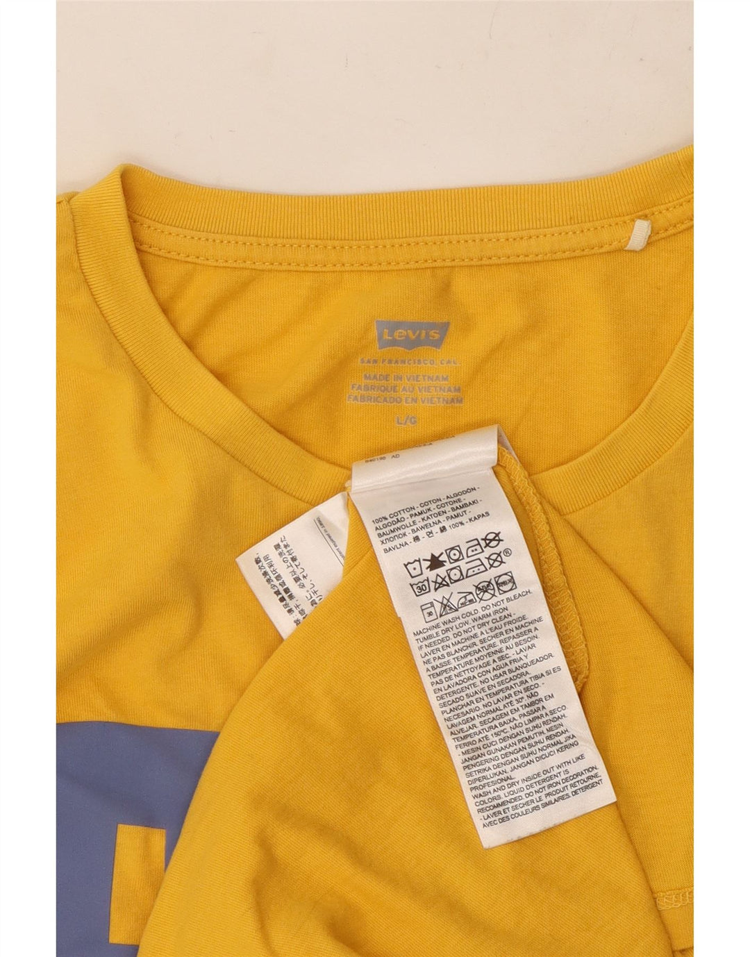 Camiseta feminina gráfica Levi's UK 16 grande algodão amarelo