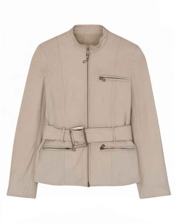 Jaqueta de couro feminina vintage UK 8 pequena branca