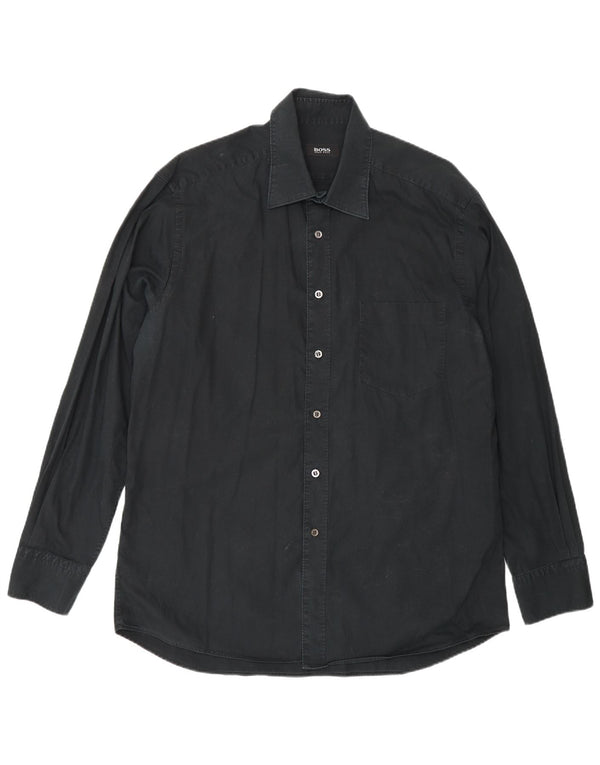 Camisa masculina Hugo Boss tamanho 16 1/2 grande algodão preto