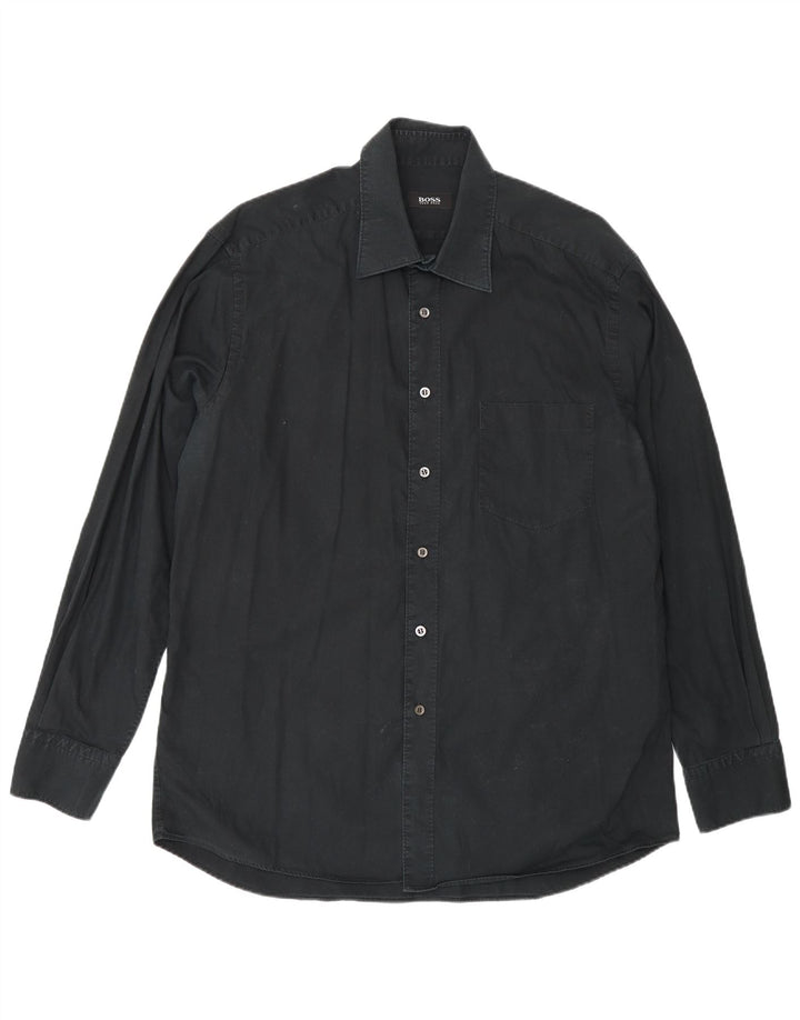 Camisa masculina Hugo Boss tamanho 16 1/2 grande algodão preto