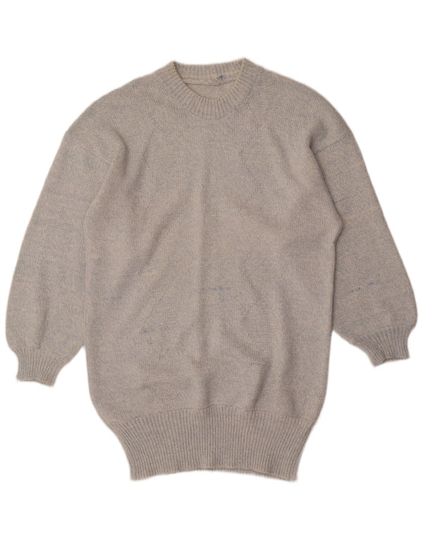 Suéter feminino vintage com gola redonda e palangre Reino Unido 16 grande cinza manchado