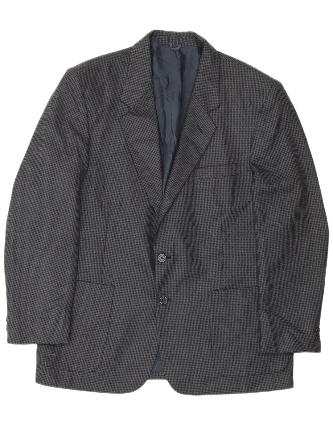 Jaqueta blazer masculina Farah com 2 botões Reino Unido 40 grande lã houndstooth azul marinho