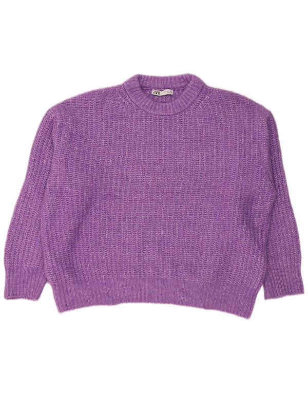 Zara Suéter feminino oversized com gola redonda, Reino Unido 16, grande, roxo, poliéster