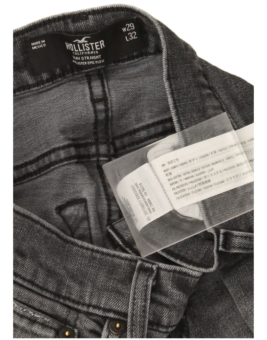 Hollister Mens Slim Straight Jeans W29 L32 Algodão Cinza