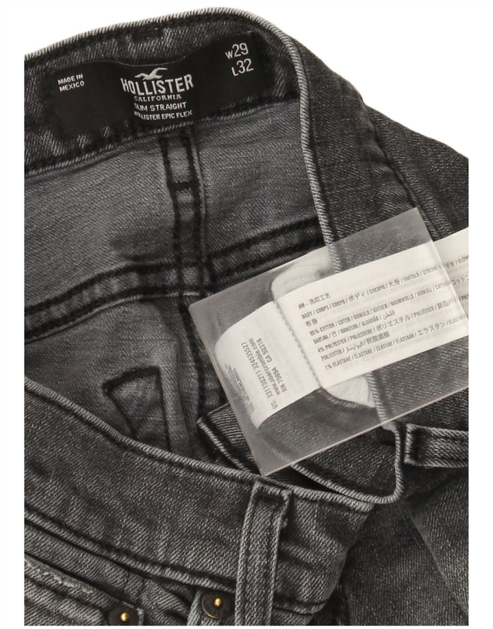 Hollister Mens Slim Straight Jeans W29 L32 Algodão Cinza
