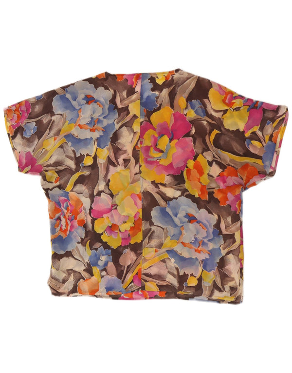 Blusa feminina vintage top IT 46 grande acetato floral multicolorido