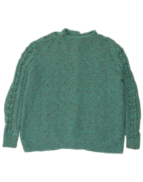 Suéter cardigã feminino vintage Reino Unido 16 grande turquesa salpicado