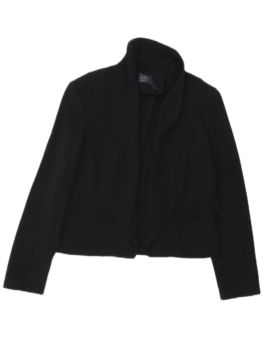 Jaqueta blazer aberta feminina MARKS & SPENCER Reino Unido 12 poliéster preto médio