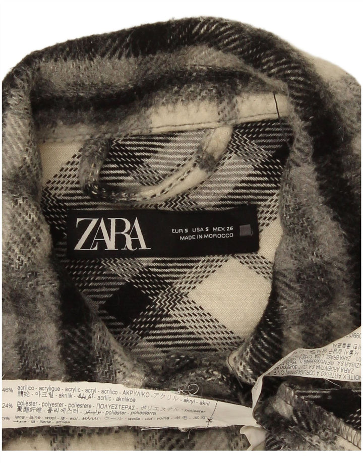 Camisa feminina oversized de flanela Zara Reino Unido 10 pequena xadrez preta