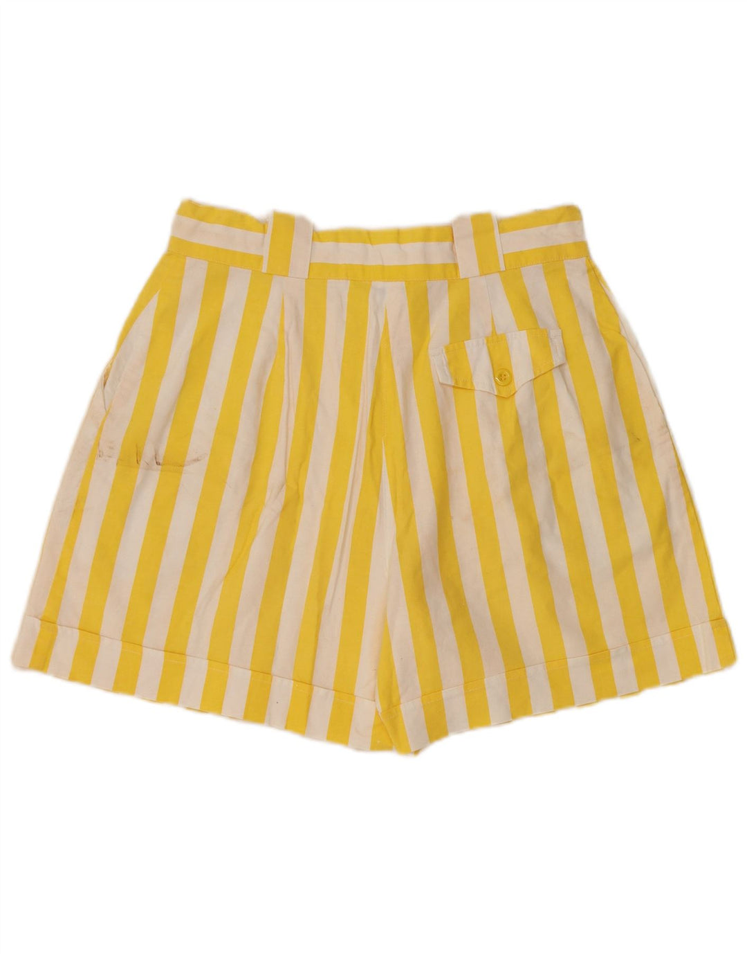 Shorts Chino feminino VINTAGE com perna larga UE 42 grande W30 listrado amarelo