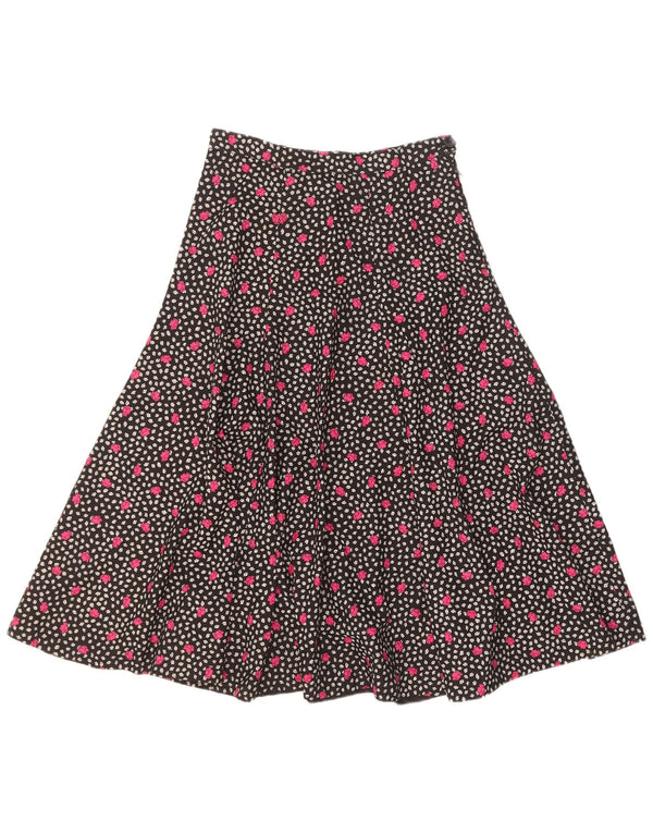 Saia larga feminina vintage W25 XS preta floral