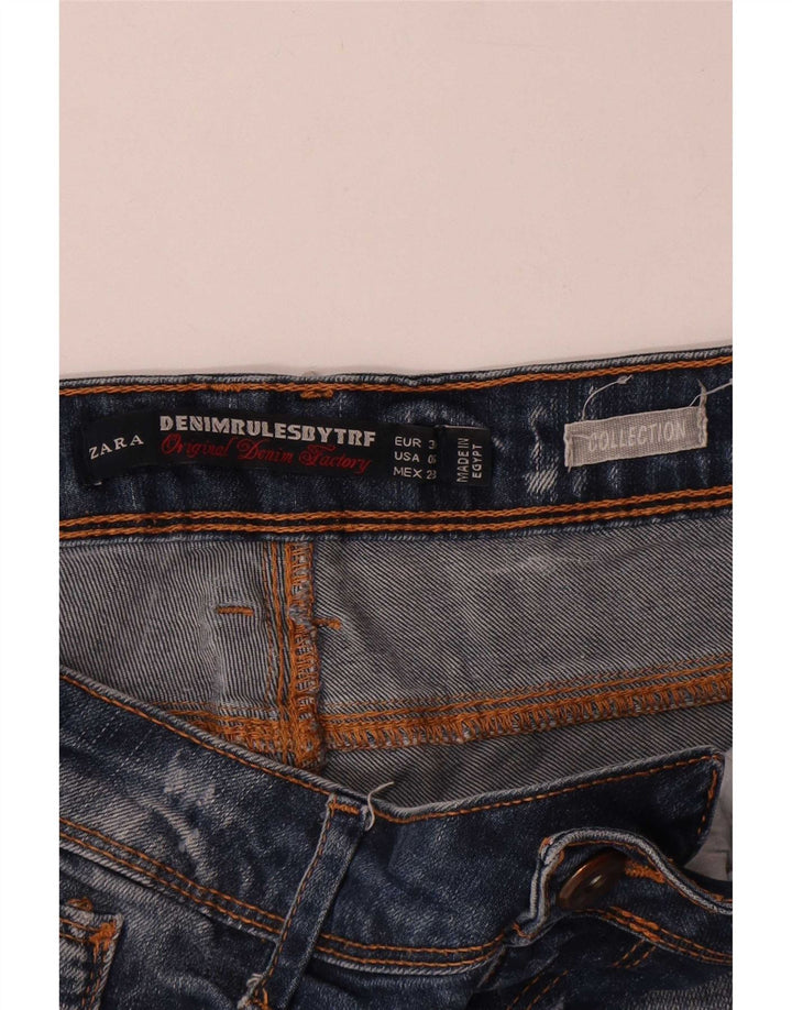 Zara Shorts jeans feminino desgastado UE 38 pequeno W28 azul