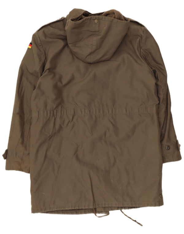 Jaqueta masculina vintage militar com capuz Sherpa Parka Reino Unido 38 cáqui médio