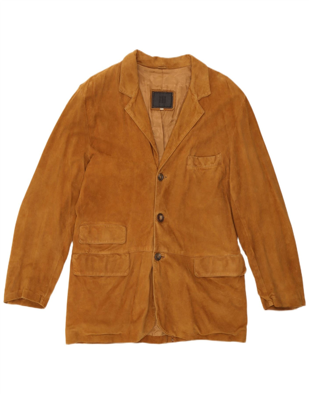 Jaqueta blazer masculina vintage de camurça com 3 botões IT 50 couro marrom grande