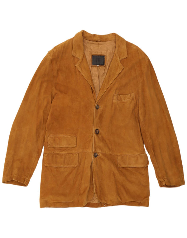 Jaqueta blazer masculina vintage de camurça com 3 botões IT 50 couro marrom grande