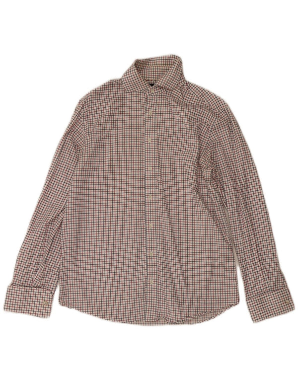 Camisa masculina Pierre Cardin tamanho 39 15 1/2 médio branco xadrez algodão