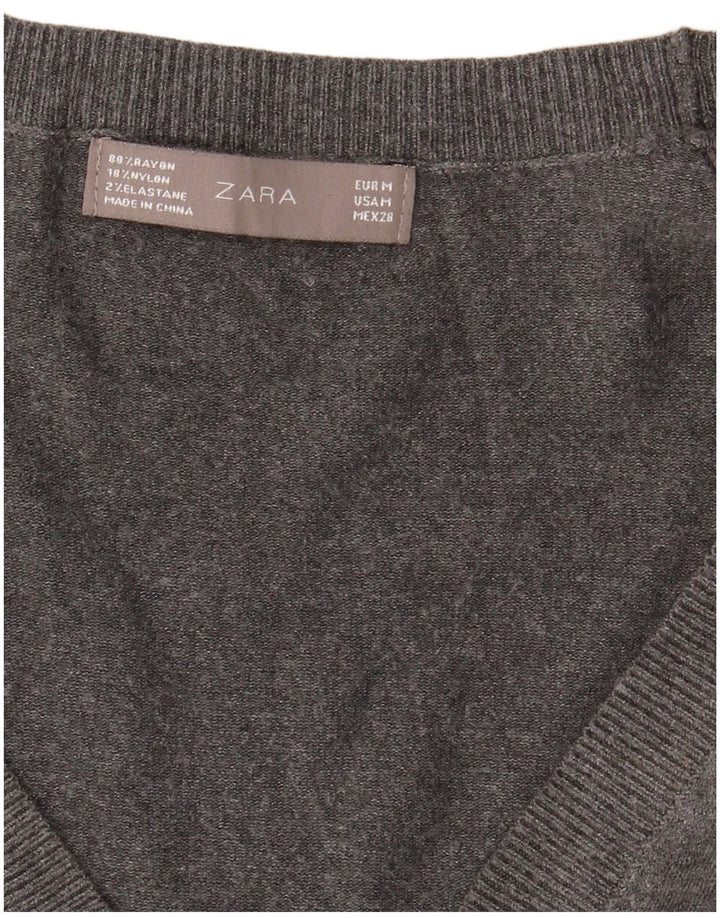 Suéter cardigã feminino Zara Reino Unido 12 rayon cinza médio